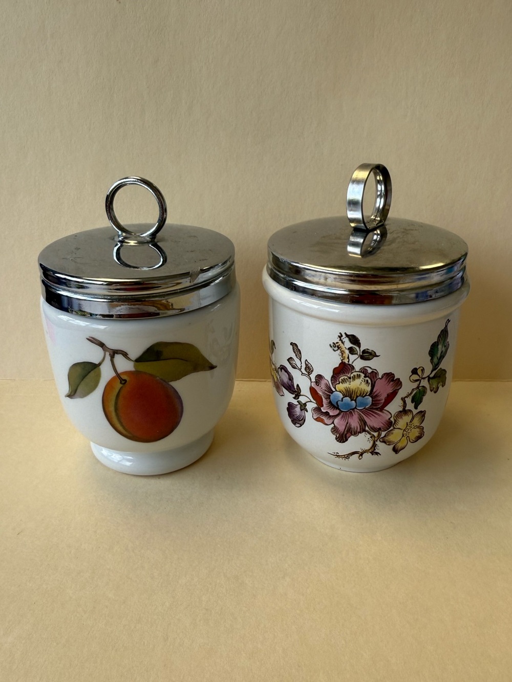 2 Vintage Large Egg Coddlers - 1 Wedgewood Swallow & 1 Royal Worcester Evesham.
